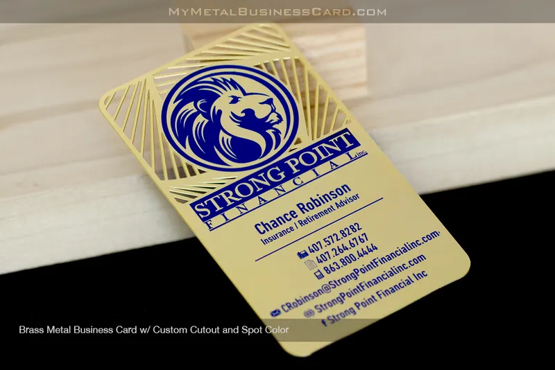My Metal Business Card | AWS108788 Brass Metal Business Card Custom Cutout Spot Color Strong Point Financial