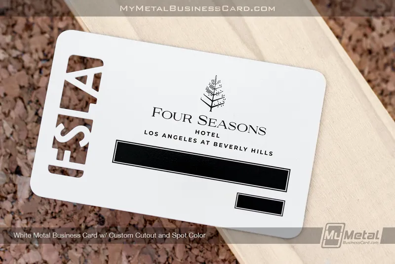 White-Metal-Business-Card-Custom-Cutout-Spot-Color-Four-Seasons
