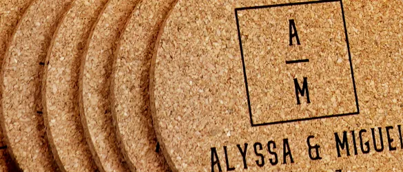 close up of layered cork coasters