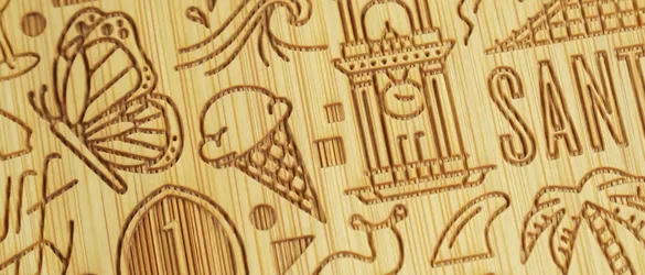 close up of etching on wood cutting board