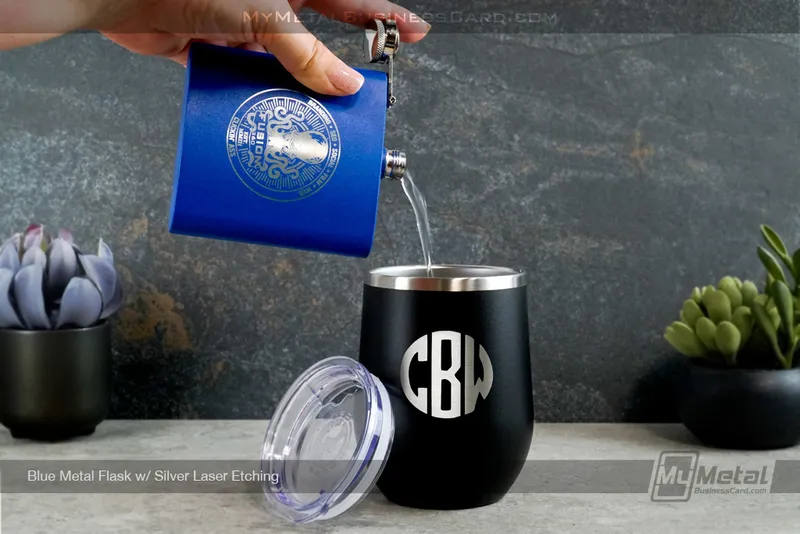Blue-Metal-Flasks-Silver-Laser-Etching-Fusion-Pouring