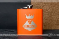 Orange-Metal-Flasks-Silver-Laser-Etching-Bottles-Waiting