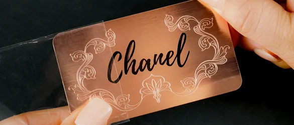 rose gold card in individual plastic sleeve