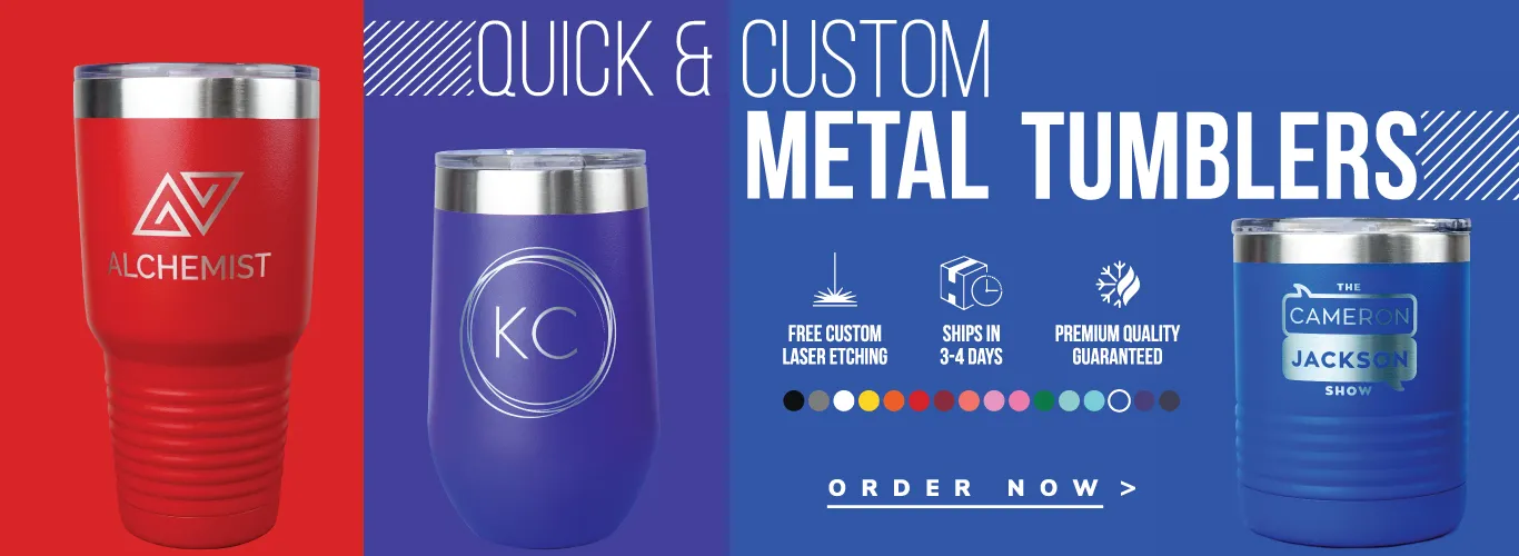 3 Metal Tumblers on same color background as tumbler