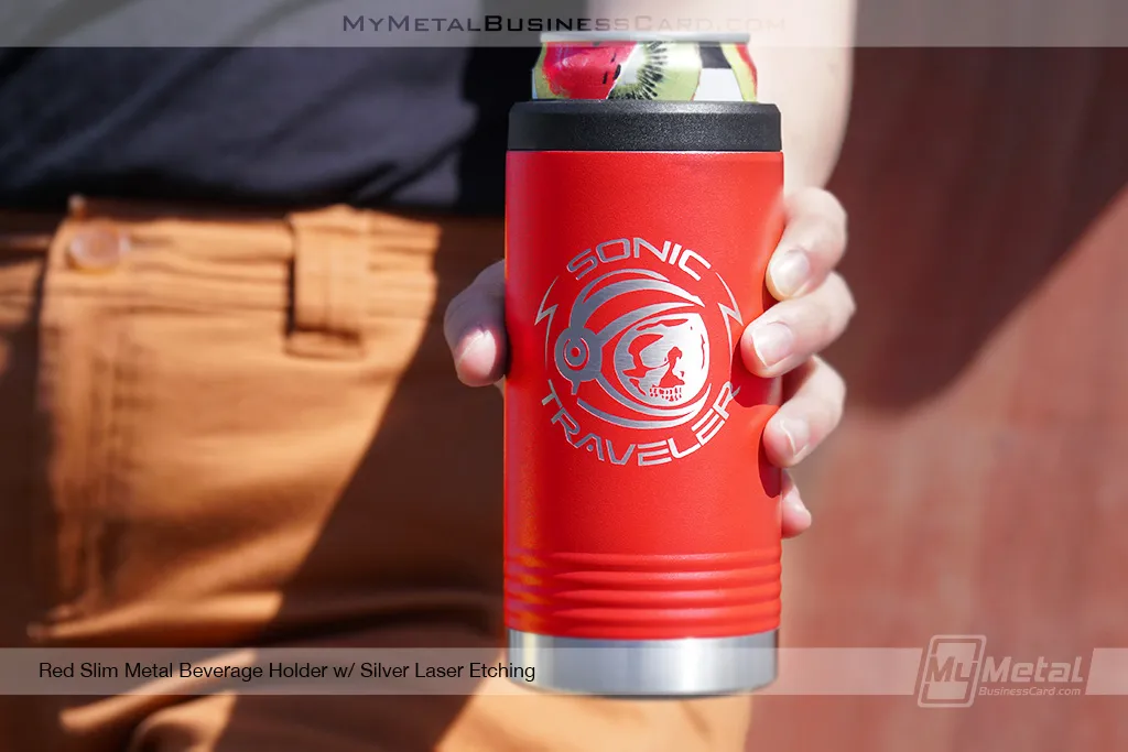 Red-Slim-Metal-Beverage-Holder-Silver-Laser-Etching