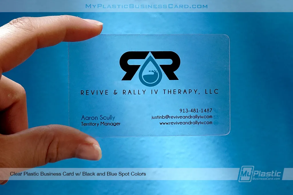 Clear-Plastic-Business-Card-With-Black-and-Blue-Logo