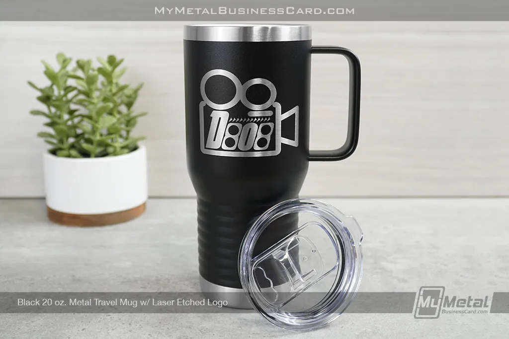 Black Metal Travel Mug Tumbler with Custom Logo Laser Etched