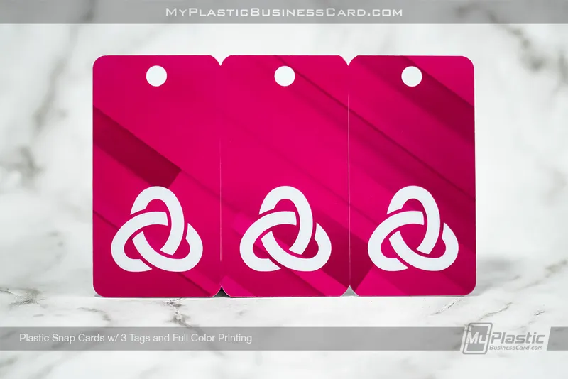 Plastic-Snap-Cards-with-3-Tags-and-Full-Color-Pink-Magenta-Logo