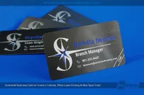 Gunmetal-Business-Card-Custom-Cutouts-Silver-Laser-Etching-Blue-Spot-Color-S-Club