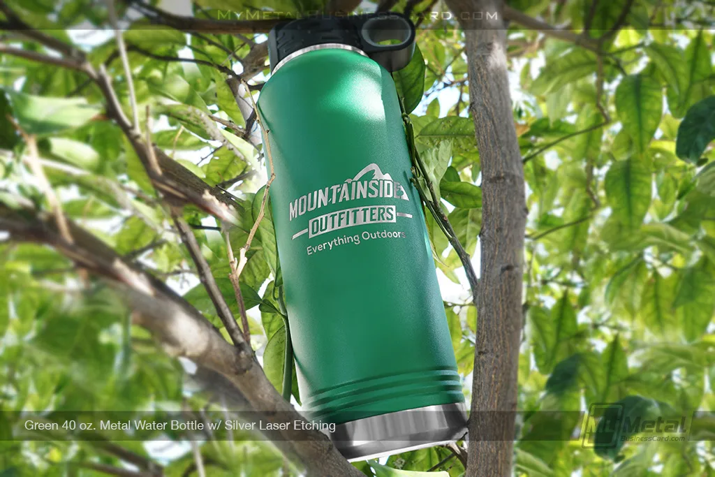 Green-40-oz-Metal-Water-Bottle-Silver-Laser-Etching-Mountainside