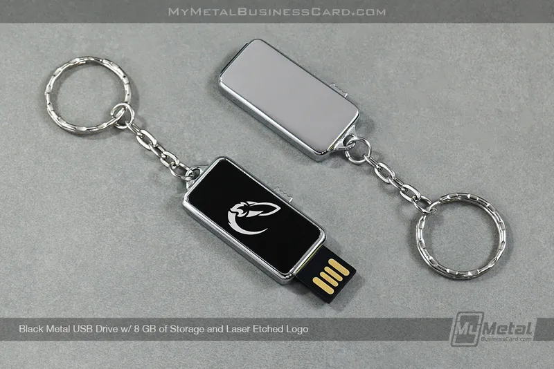 My Metal Business Card |&nbsp;AWS212353 USB Drive Black Metal Silver Laser Etched Logo Rocket