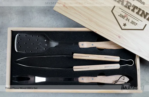 3-Piece BBQ Set in Wooden Pine Box