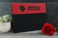 Red-Leatherette-Black-Canvas-Portfolio-Laser-Etching-Roseville