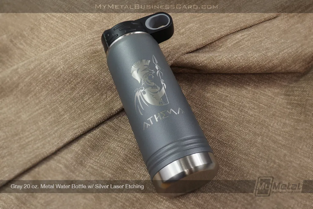 Gray-20-oz-Metal-Water-Bottle-Silver-Laser-Etching-Athena