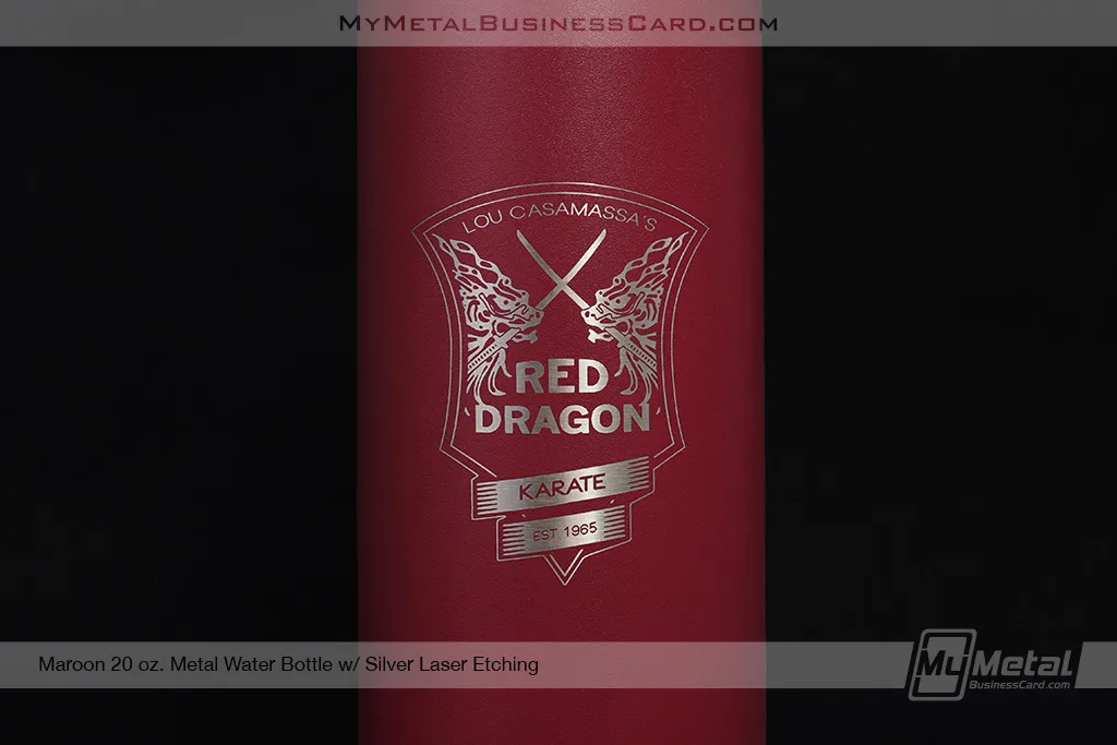Maroon-20-oz-Water-Bottle-Silver-Laser-Etching-RedDragon