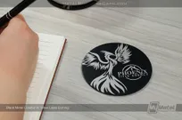 Black-Metal-Coaster-Silver-Laser-Etching-Phoenix
