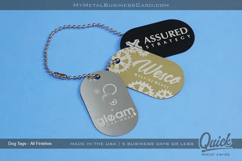 Quick-Metal-Dog-Tags-All-Finishes-Stainless-Steel-Brass-Black-Chain
