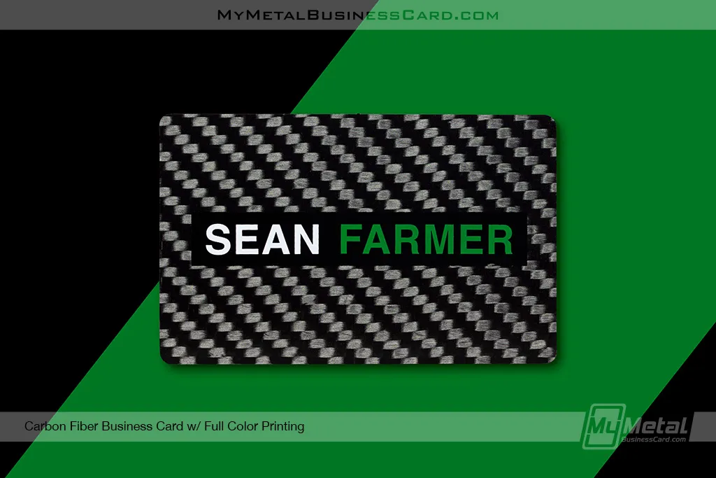 carbon fiber business card with green screen printed color on front 