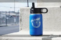 Blue-12-oz-Metal-Water-Bottle-Silver-Laser-Etching-Falcons