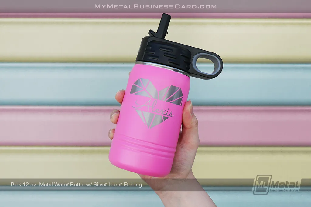 Pink-12-oz-Metal-Water-Bottle-Silver-Laser-Etching-Alexis