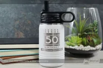 White-12-oz-Metal-Water-Bottle-Silver-Laser-Etching-50th-Birthday