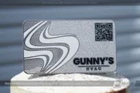 Stainless-Steel-Business-Card-Textured-Finish-Cutouts-Etching-Black-Spot-Color-QR-Code-Gunny