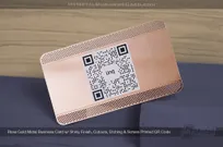 Rose-Gold-Metal-Business-Card-Shiny-Finish-Cutouts-Etching-Screen-Printed-QR-Code-Linq