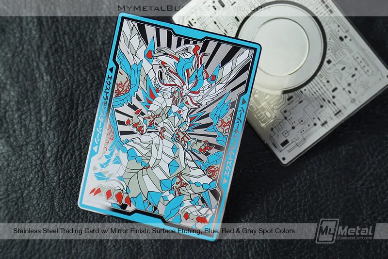 Stainless-Steel-Trading-Card-Mirror-Finish-Surface-Etch-Blue-Red-Gray-Colors-Dragon