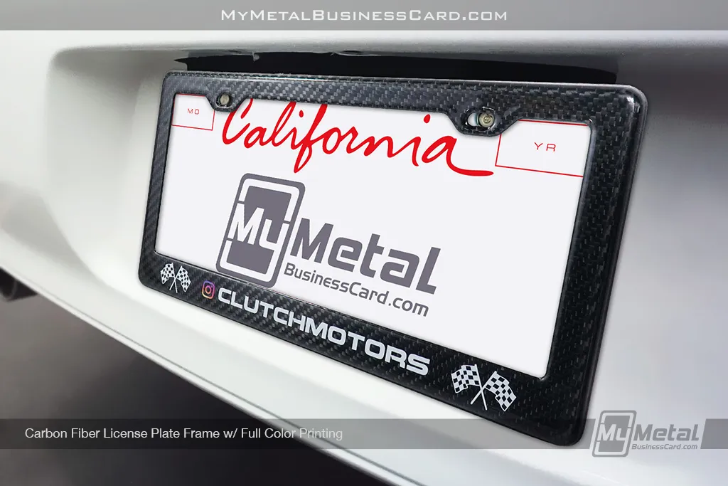 Carbon-Fiber-License-Plate-Frame-Full-Color-Printing-ClutchMotors-On-Car
