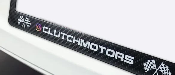 carbon fiber license plate frame on car