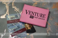 Pink-Leatherette-Card-Holder-Laser-Etched-Logo-Venture-727-Real-Estate-Plastic