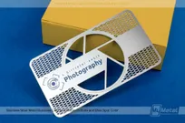Stainless steel card for photographer business with custom see-through areas and color