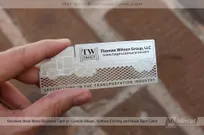 Custom shape stainless steel metal business card in semi truck shape for trucking agency