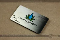 Brushed Finish Stainless Steel Metal Business Card for Cannabinoid Water with Custom Cutouts and 4 Color Printing