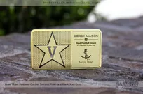 Brass Finish Metal Business Card with black printing and custom star logo for vanderbilt university football coach