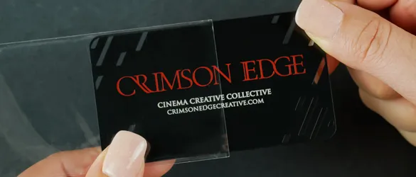 Black metal business card in clear plastic sleeve for protection