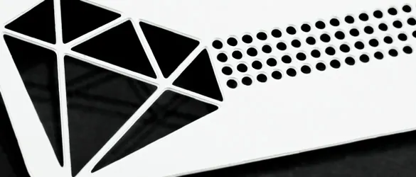 white metal business card chemically cut and etched