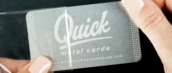 clear plastic sleeve on a quick metal business card