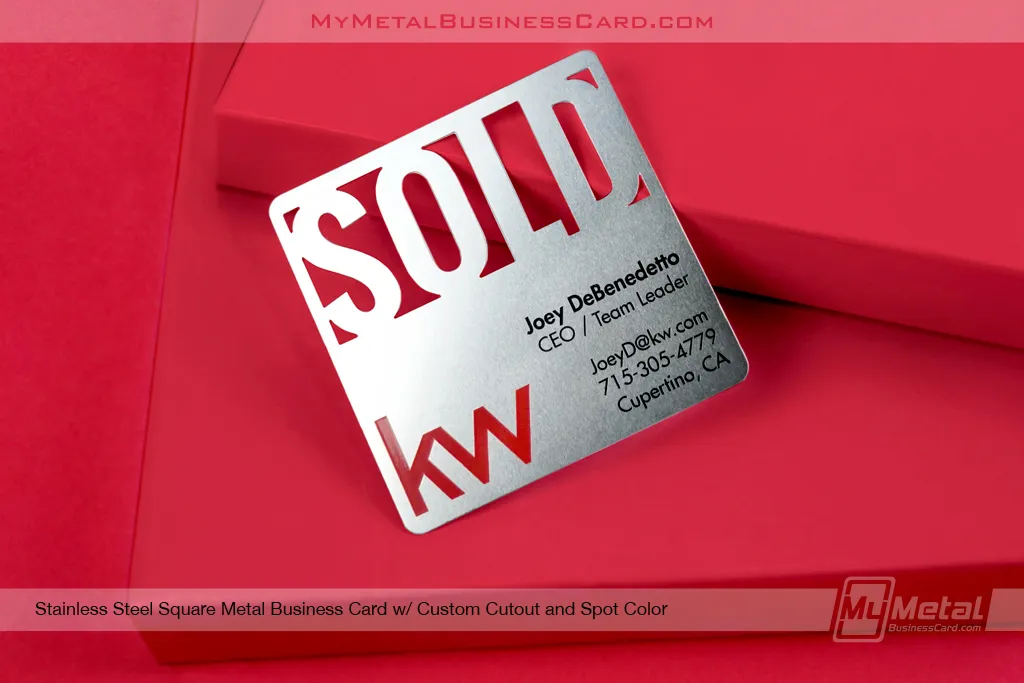 Stainless Steel Square Business Card Custom Cutout Spot Color Keller Williams