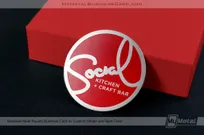 Custom Square Shaped Metal Business Card with Red Spot Color Social Kitchen