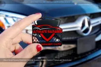 Square Black metal business card for ultimate garage with red screen printing