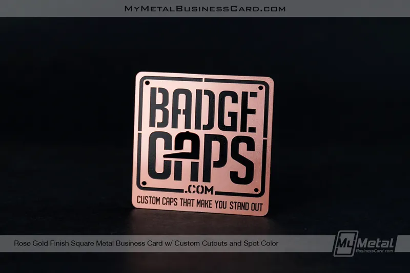 Rose Gold Square Business Card Custom Cutout Spot Color Badge Caps