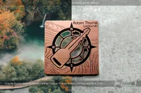 Copper finish square metal business card for locksmith business that's unique with key on front
