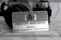 Stainless-Steel-Custom-Metal-Business-Card-with-Black-Spot-Color-and-Cutout-Camera-for-Photographer