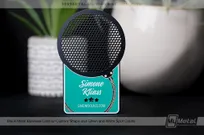 Black metal card custom shaped to microphone for voice over artist