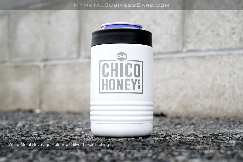 Whitel-Metal-Beverage-Holder-Silver-Laser-Etching-Chico-Honey
