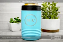 Light-BlueMetal-Beverage-Holder-Silver-Laser-Etching-Circle-Intials