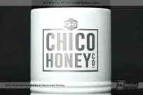 White-Metal-Beverage-Holder-Silver-Laser-Etching-Chico-Honey-Close-Etching