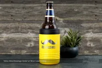 Yellow-Metal-Beverage-Holder-Silver-Laser-Etching-Name-Mustache