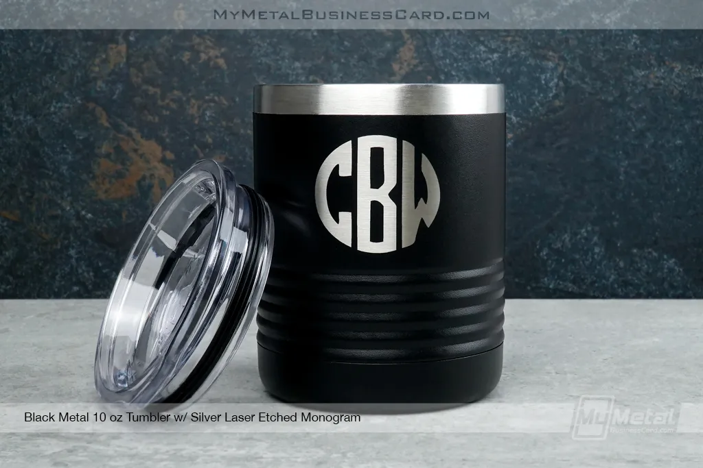 Black-Metal-10-Ounce-Tumbler-With-Custom-Silver-Laser-Etched-Logo